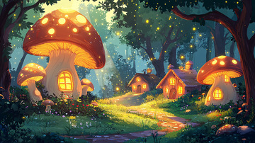 童话蘑菇屋森林梦幻场景