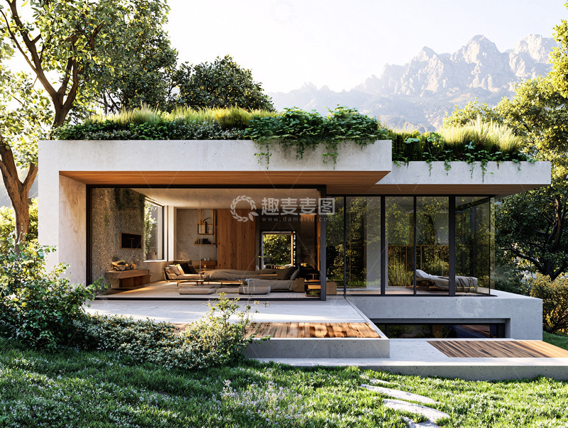 高清大图下载【趣麦麦图】极简主义的绿色屋顶住宅