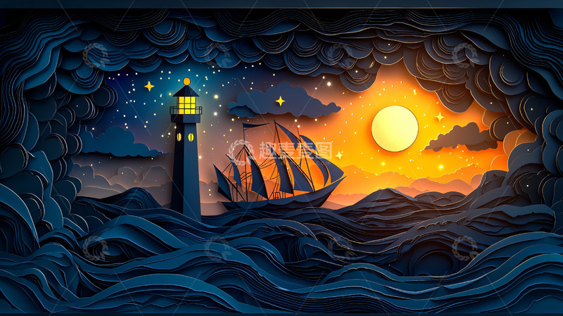 高清大图下载【趣麦麦图】剪纸风格航海图