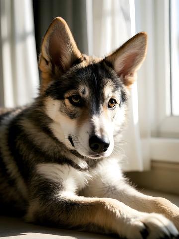 室内安静趴着的捷克狼犬