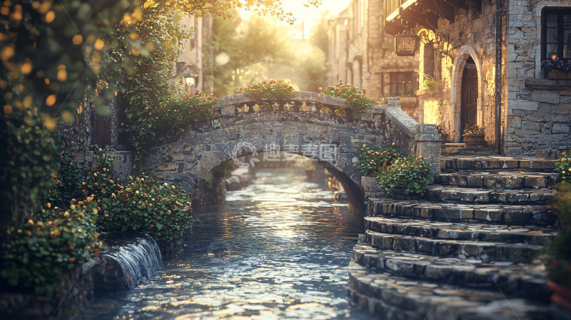 高清大图下载【趣麦麦图】阳光下的古镇石桥