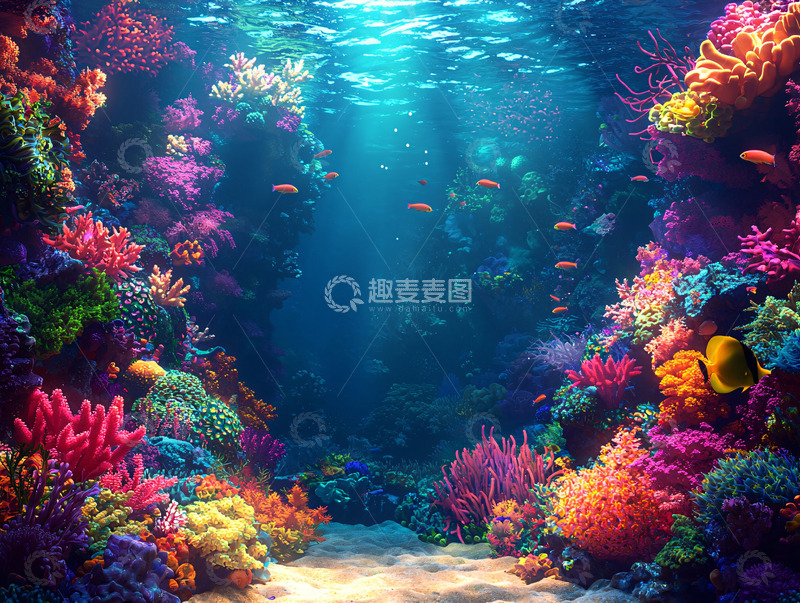 高清大图下载【趣麦麦图】海底珊瑚礁与鱼群