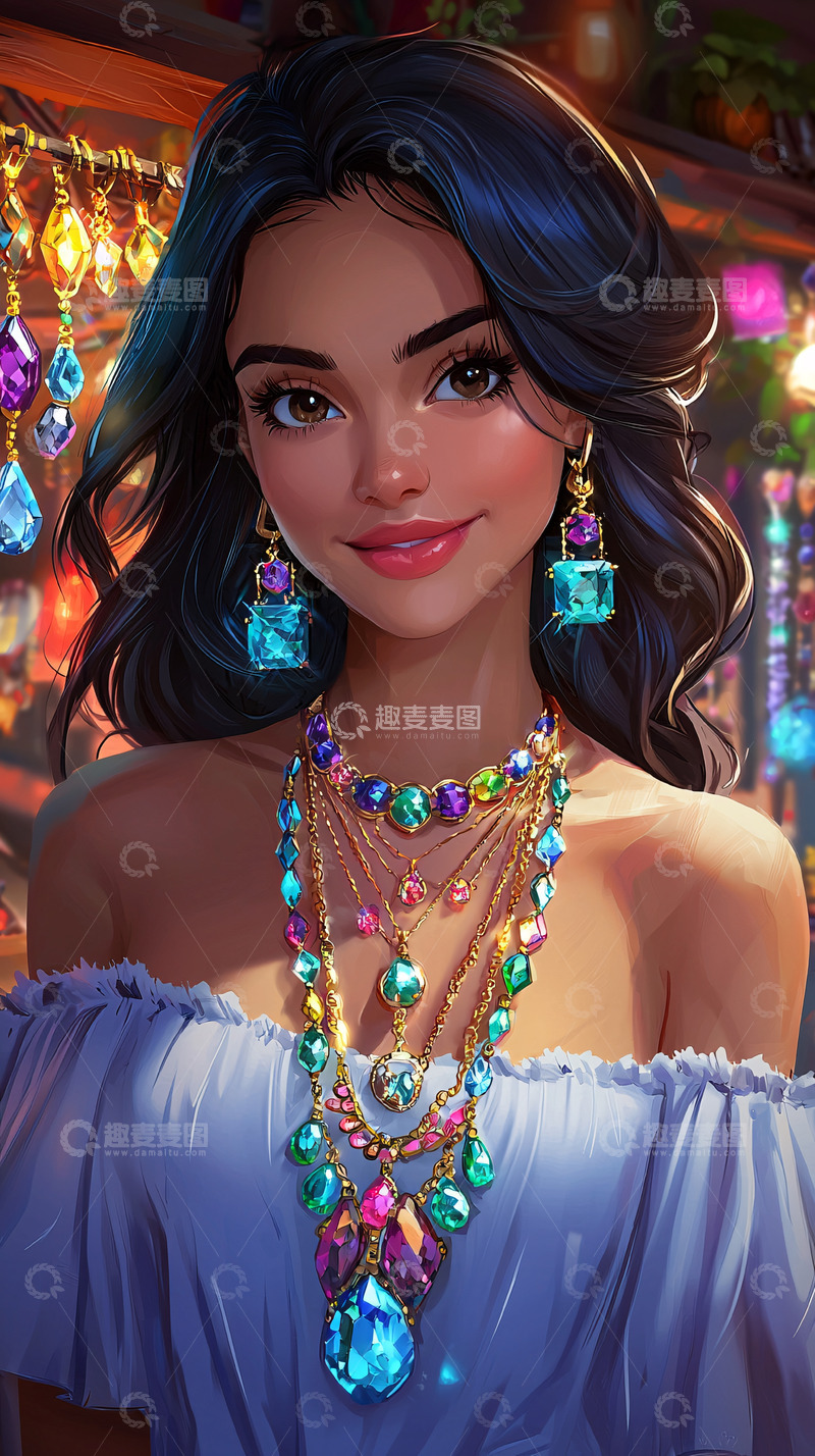 高清大图下载【趣麦麦图】佩戴华丽珠宝的女子