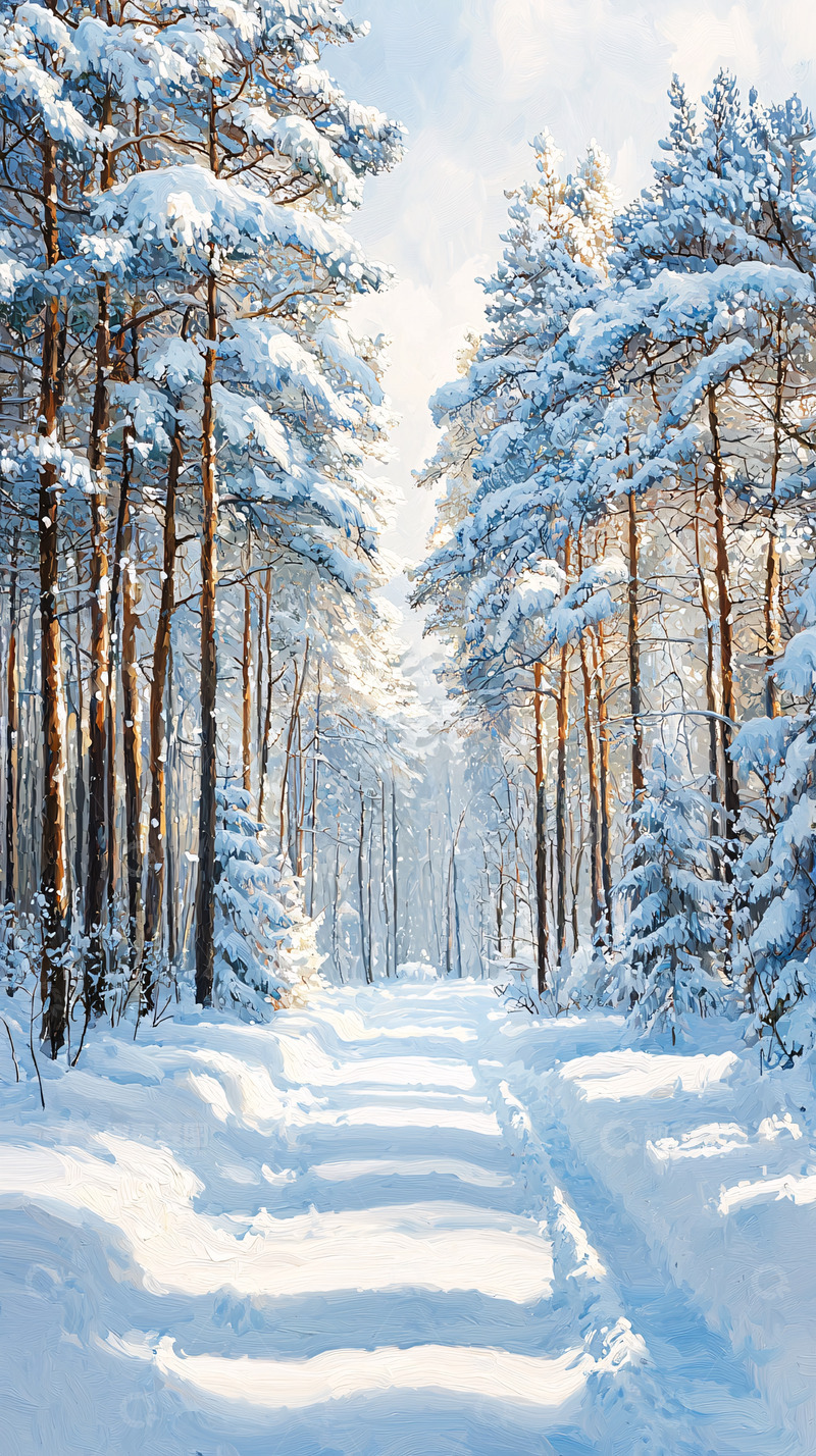 高清大图下载【趣麦麦图】雪地松林小路
