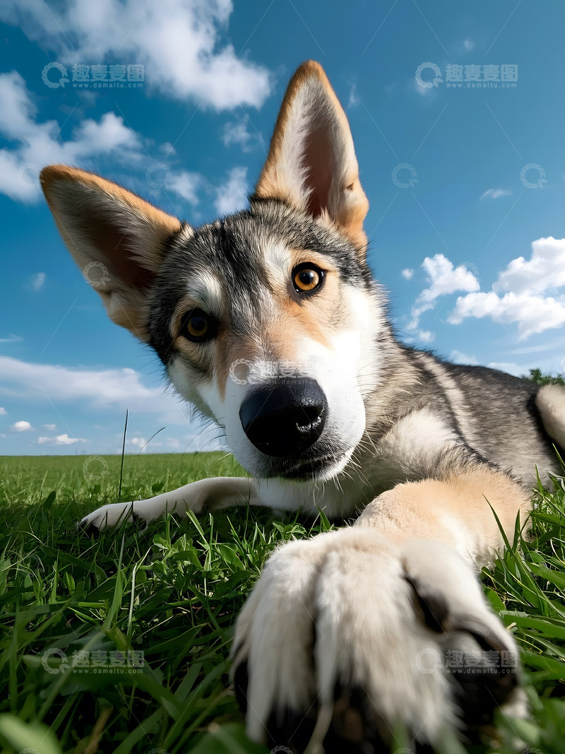 高清大图下载【趣麦麦图】户外趴着的捷克狼犬