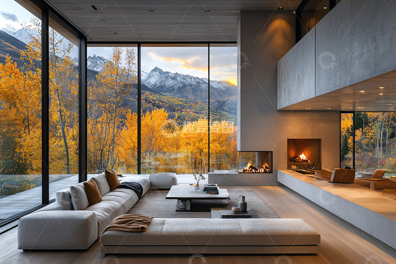 高清大图下载【趣麦麦图】极简现代落地窗客厅
