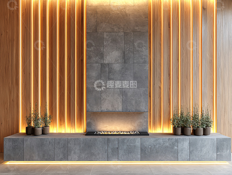 高清大图下载【趣麦麦图】现代简约壁炉背景墙设计