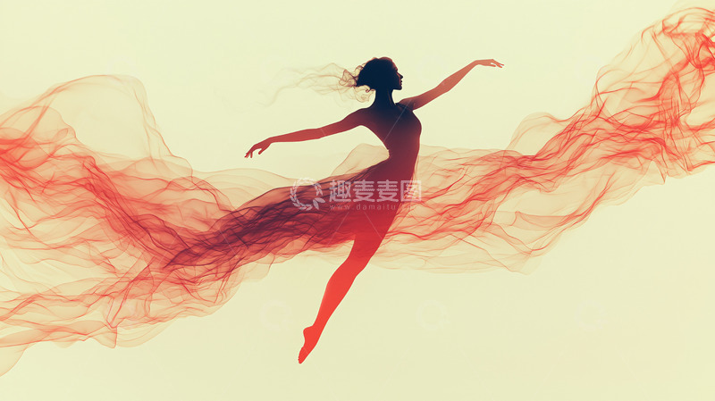 高清大图下载【趣麦麦图】飘逸舞者红色烟雾