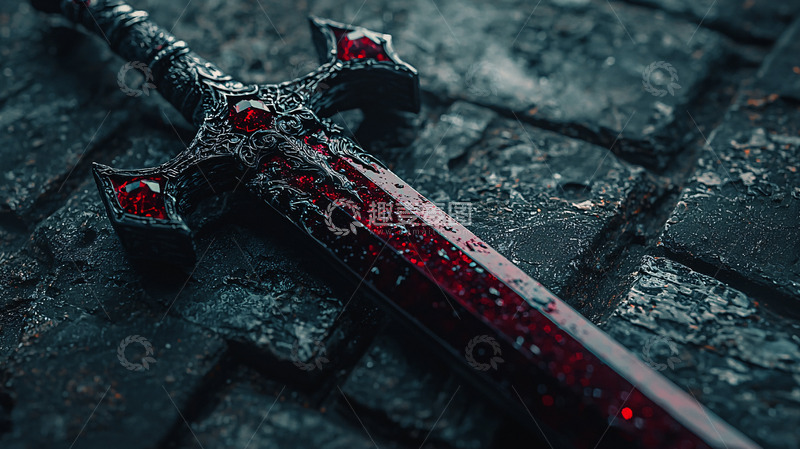 高清大图下载【趣麦麦图】暗黑系红宝石镶嵌宝剑