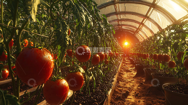 高清大图下载【趣麦麦图】温室大棚番茄种植