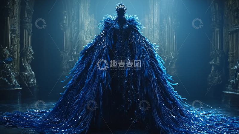 高清大图下载【趣麦麦图】黑暗蓝羽毛长袍女王