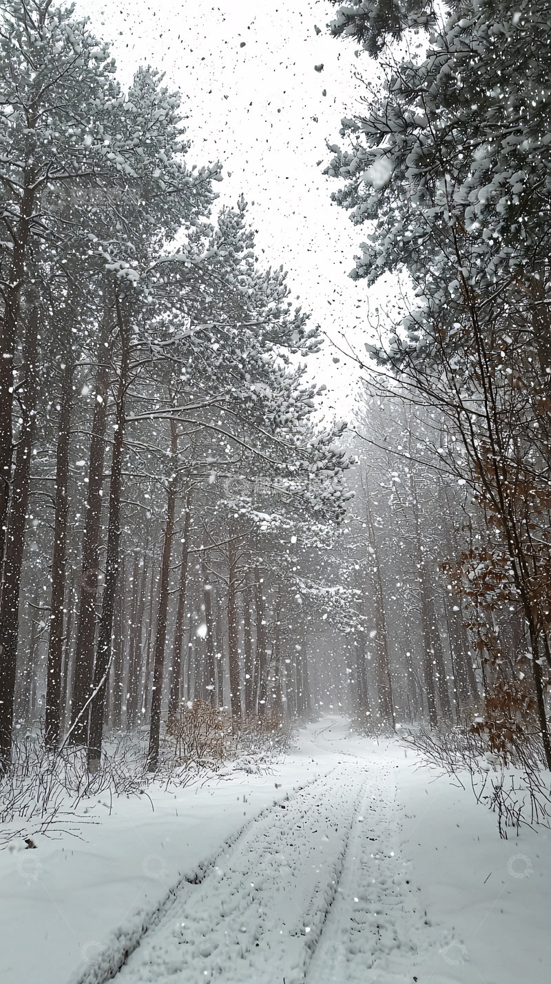 高清大图下载【趣麦麦图】雪中森林小路