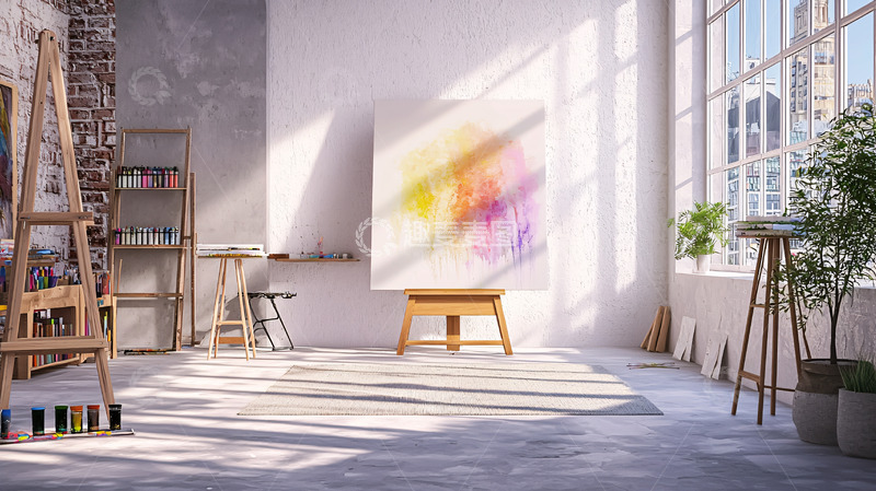 高清大图下载【趣麦麦图】阳光洒进的艺术家工作室
