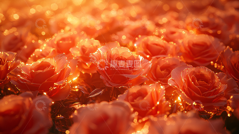 高清大图下载【趣麦麦图】金黄阳光下的玫瑰花田