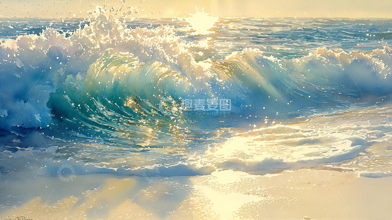 高清大图下载【趣麦麦图】阳光照耀下的海浪