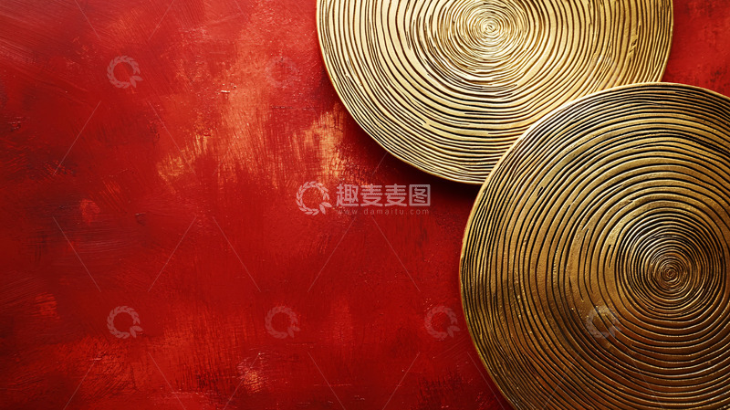 高清大图下载【趣麦麦图】红色背景金色圆盘