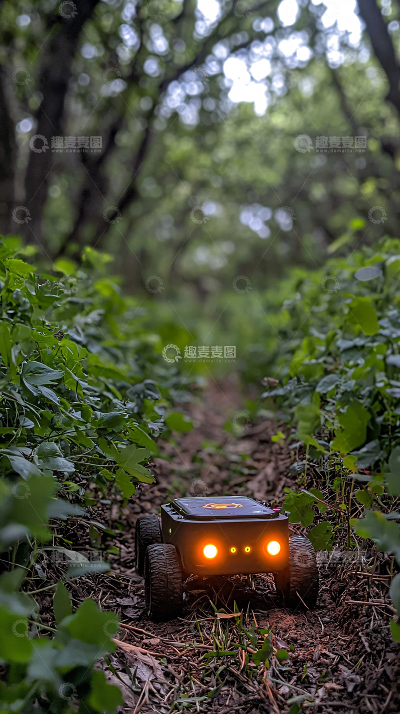 高清大图下载【趣麦麦图】森林小路上的黑色机器人
