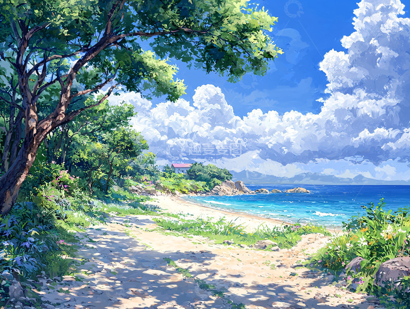 高清大图下载【趣麦麦图】阳光沙滩树荫海景