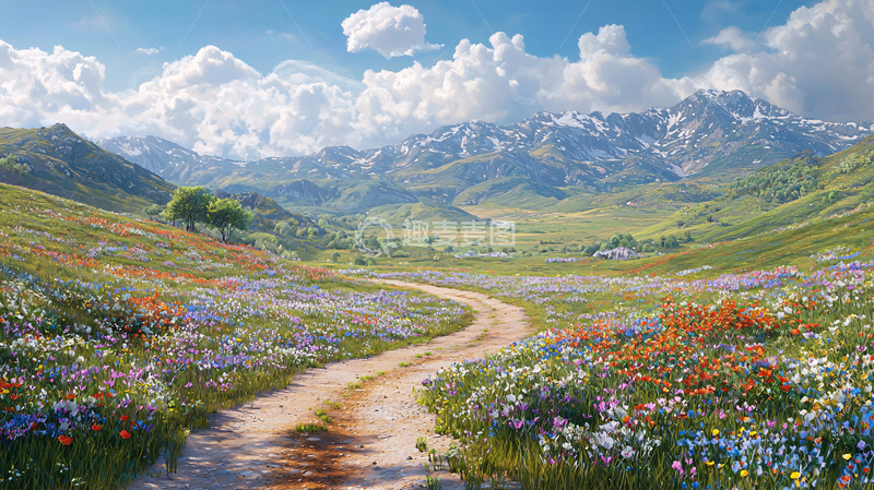 高清大图下载【趣麦麦图】山间小路鲜花盛开