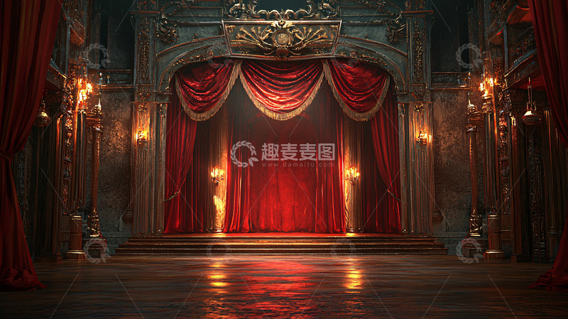 高清大图下载【趣麦麦图】暗红色舞台剧院幕布