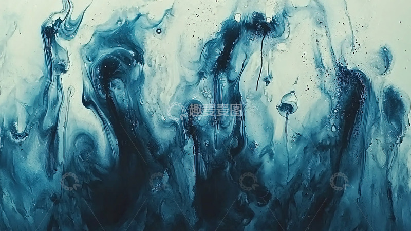高清大图下载【趣麦麦图】抽象蓝色水墨画