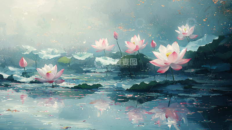 高清大图下载【趣麦麦图】唯美荷花水面倒影