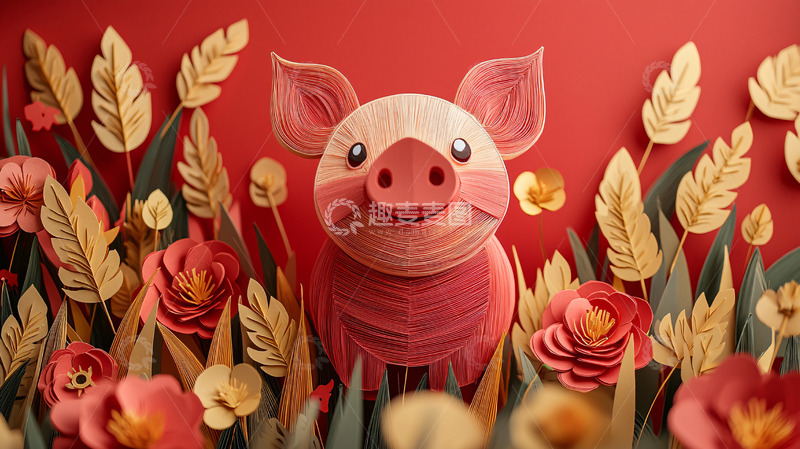 高清大图下载【趣麦麦图】红色背景卡通小猪