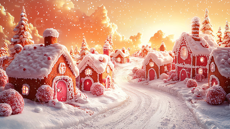 高清大图下载【趣麦麦图】童话般的圣诞雪景村庄