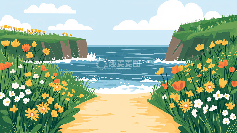 高清大图下载【趣麦麦图】海边鲜花草地风景