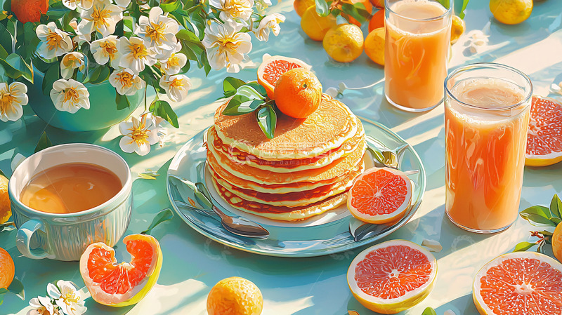 高清大图下载【趣麦麦图】阳光下的美味早餐静物