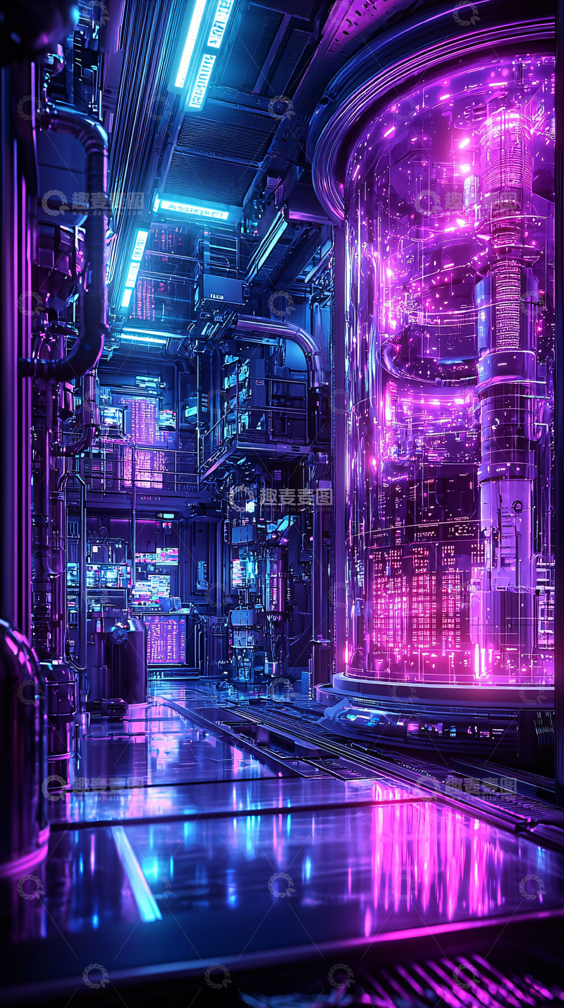 高清大图下载【趣麦麦图】未来科技感紫色蓝色走廊