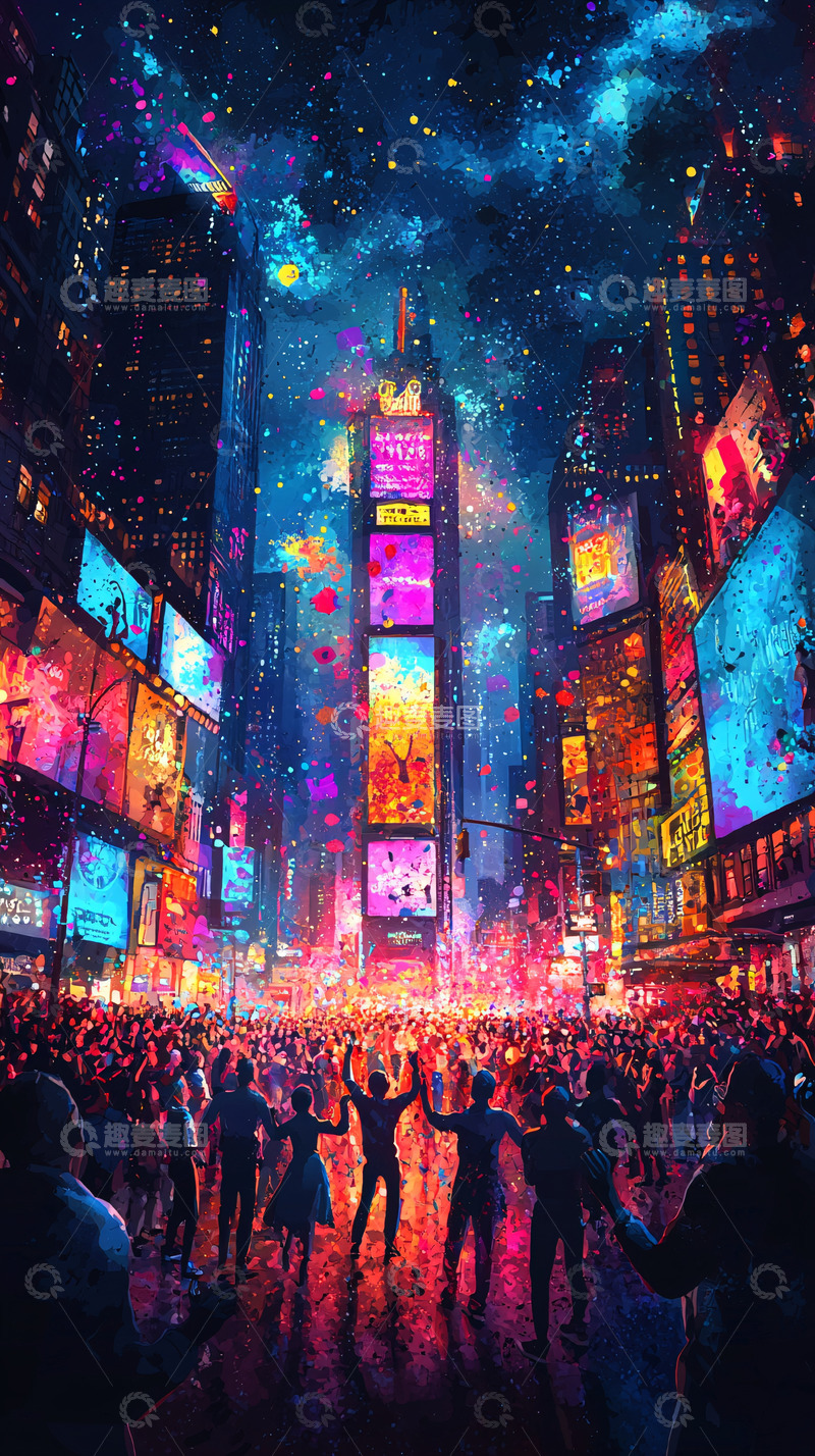 高清大图下载【趣麦麦图】夜幕下的时代广场狂欢