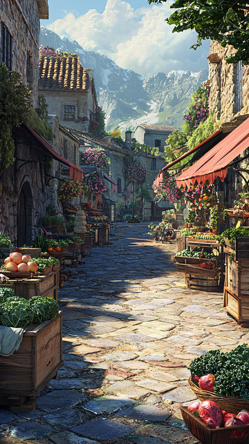 阳光下的欧洲小镇