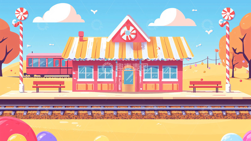高清大图下载【趣麦麦图】卡通火车站