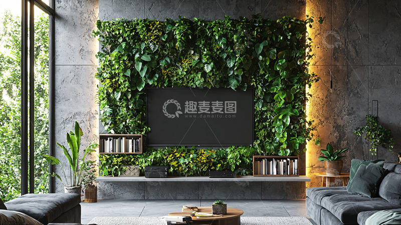 高清大图下载【趣麦麦图】绿植墙电视背景墙