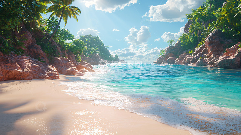 高清大图下载【趣麦麦图】阳光沙滩海浪椰树