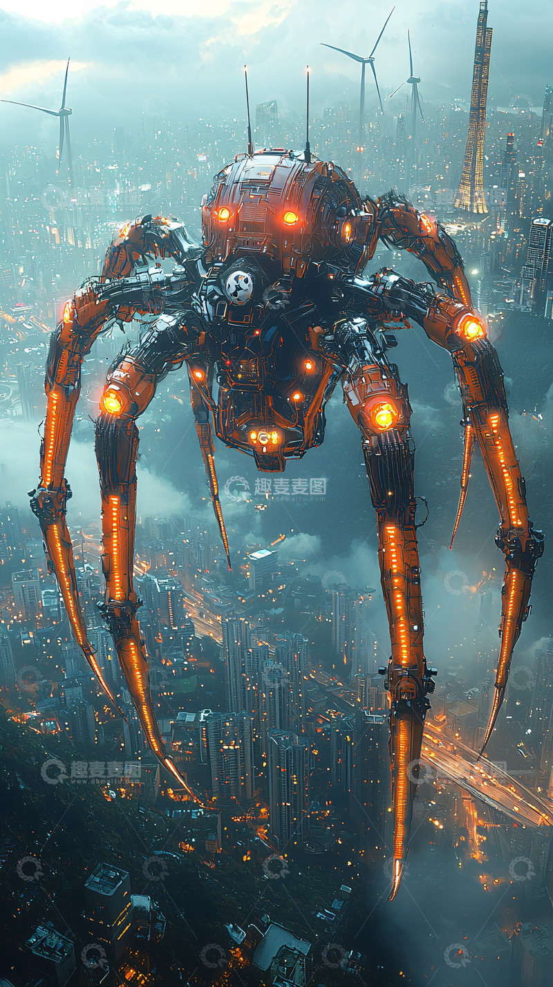 高清大图下载【趣麦麦图】未来科技感蜘蛛机器人