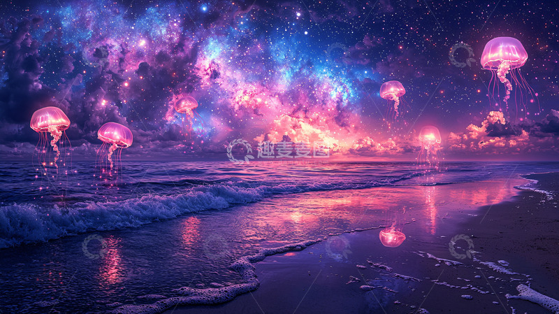 高清大图下载【趣麦麦图】宇宙星空海滩水母