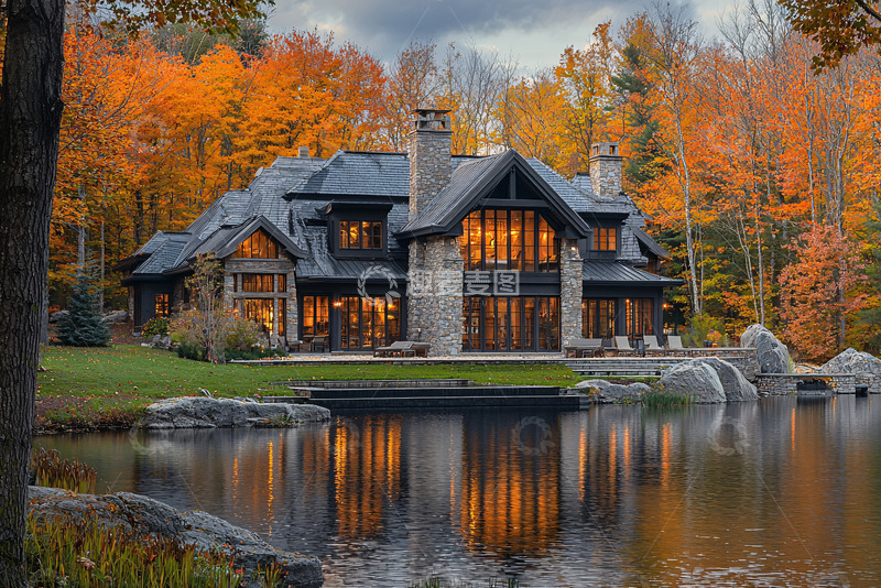 高清大图下载【趣麦麦图】秋日湖边别墅