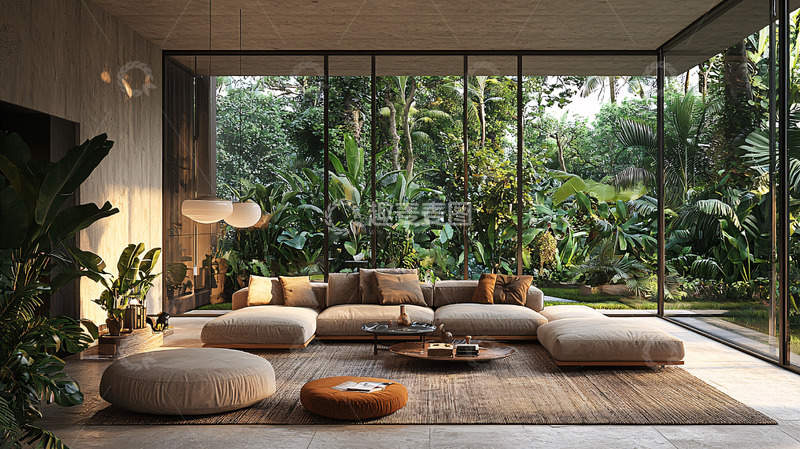 高清大图下载【趣麦麦图】现代简约客厅绿植环绕