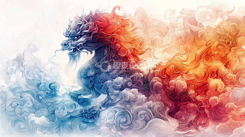高清大图下载【趣麦麦图】云雾缭绕的彩色中国龙