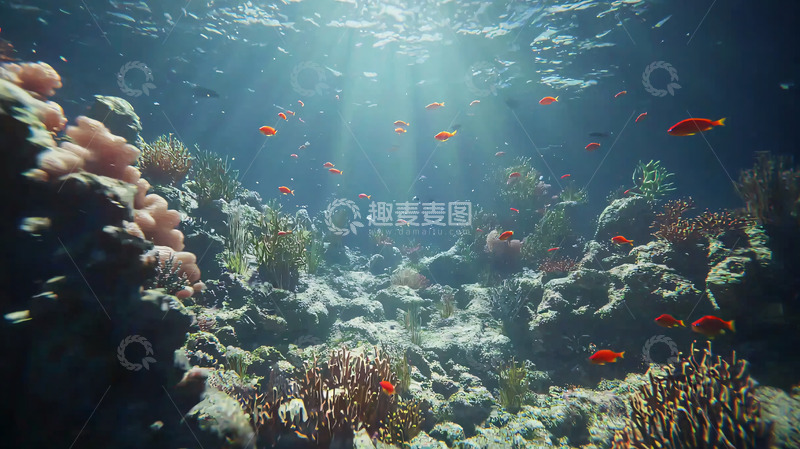 高清大图下载【趣麦麦图】阳光透过海水照射珊瑚礁