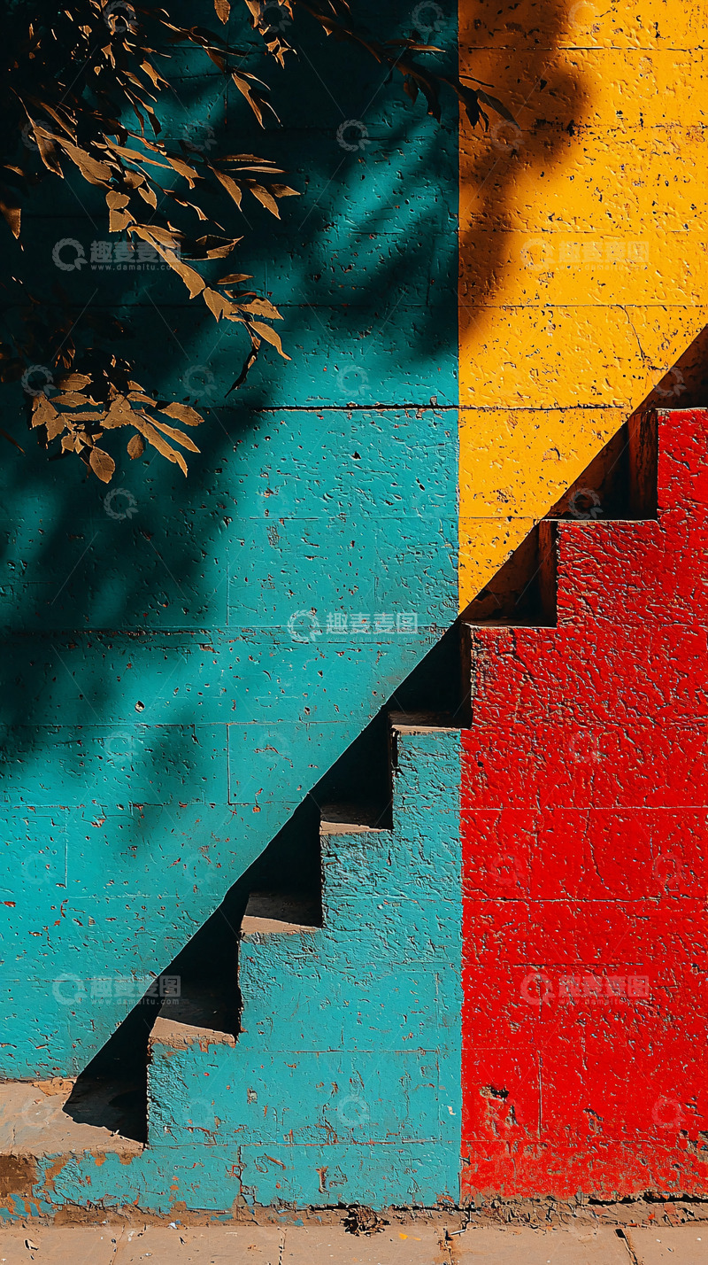 高清大图下载【趣麦麦图】彩色墙面上的楼梯
