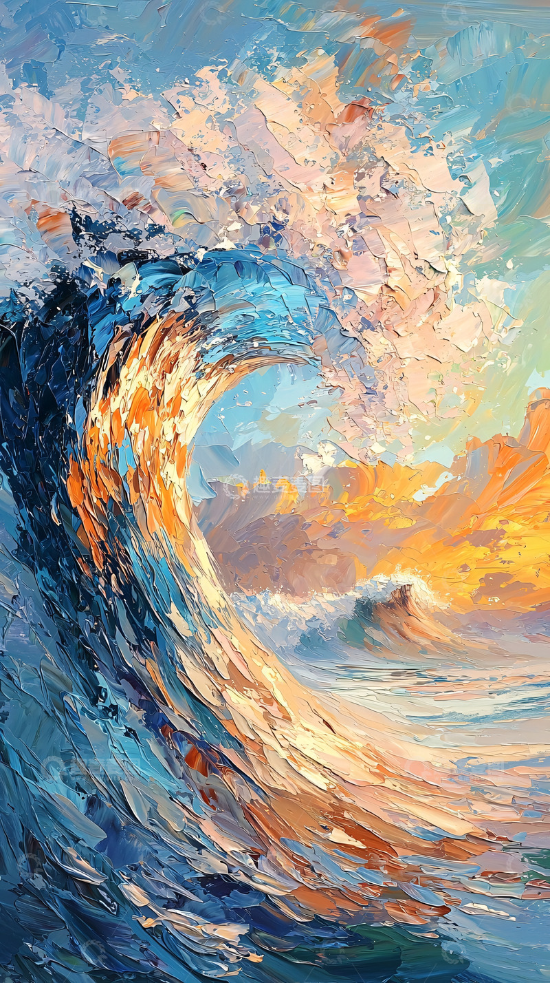 高清大图下载【趣麦麦图】印象派海浪油画