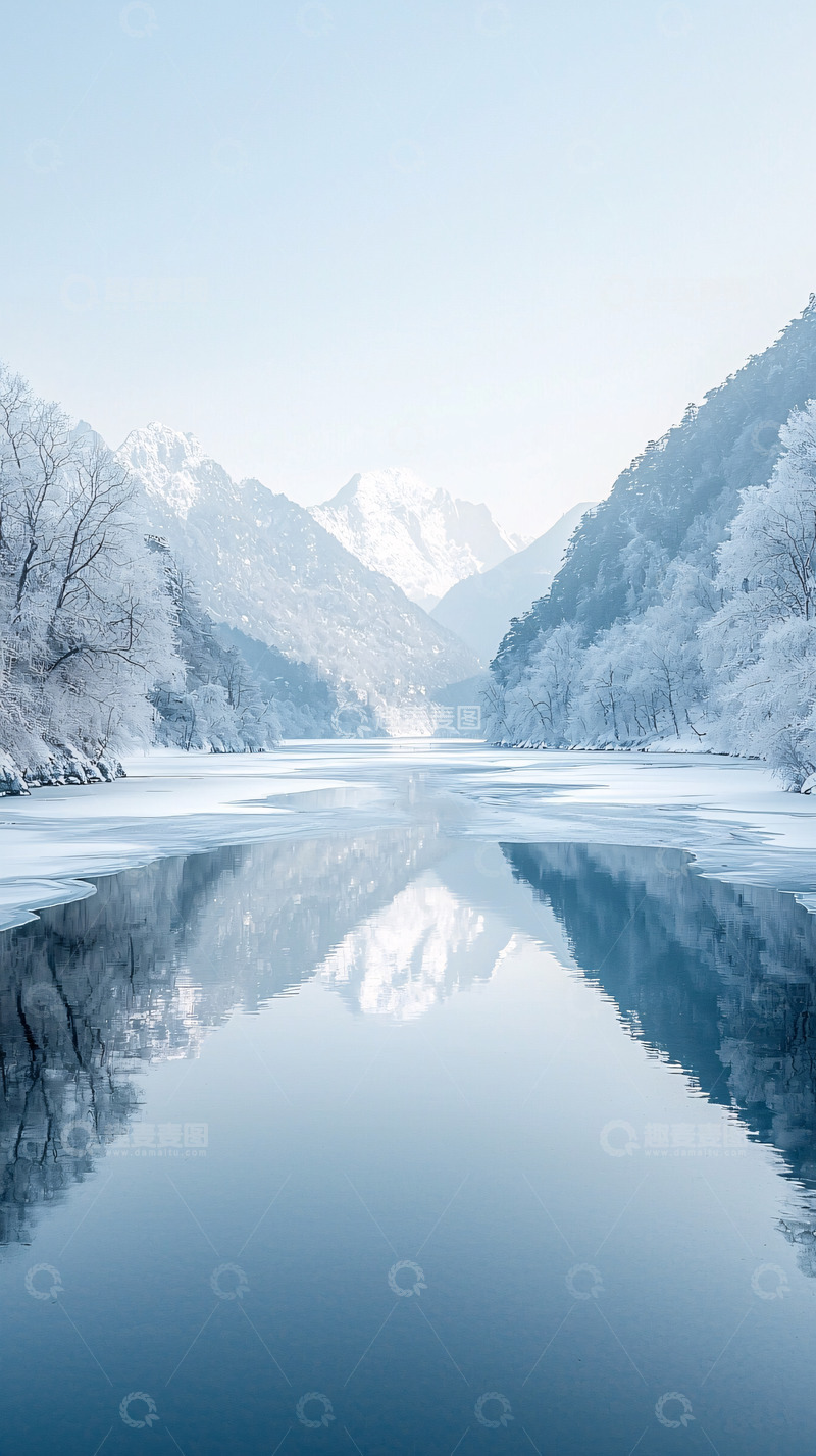 高清大图下载【趣麦麦图】宁静的冰雪河谷倒影