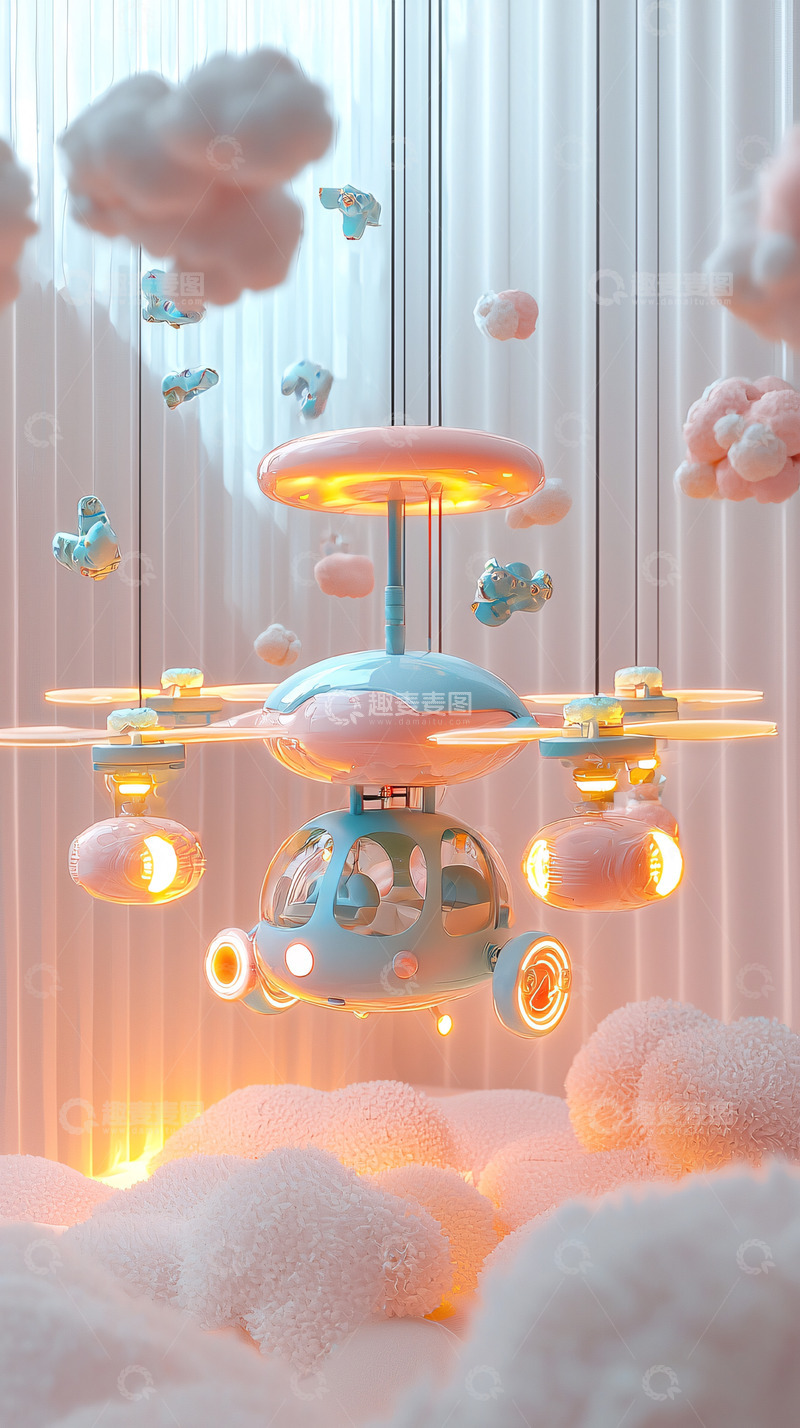 高清大图下载【趣麦麦图】梦幻粉色系飞行器吊灯