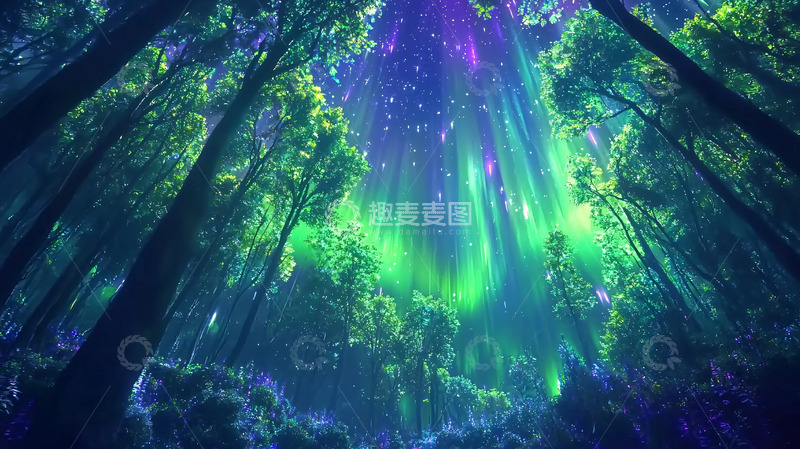 高清大图下载【趣麦麦图】极光森林梦幻景象