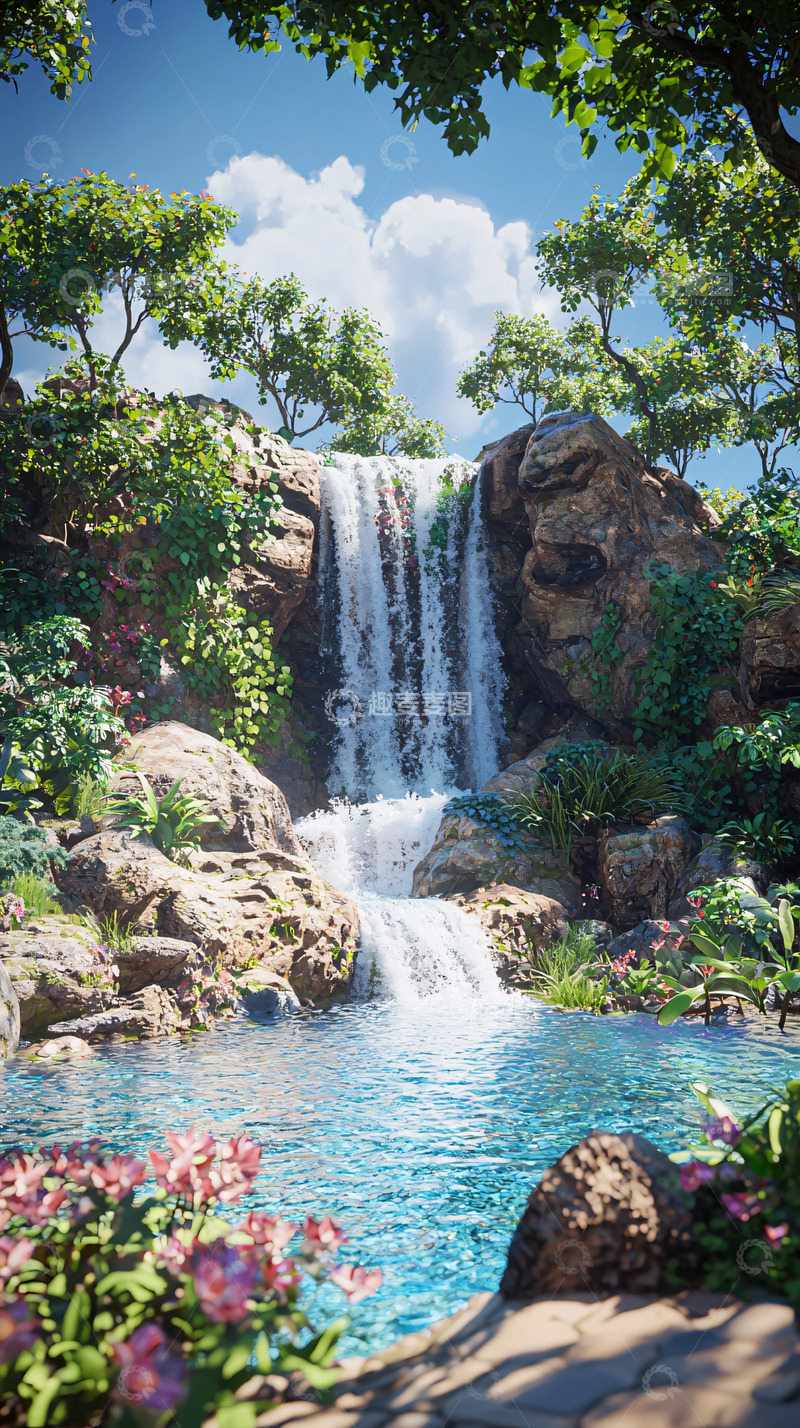 高清大图下载【趣麦麦图】热带雨林瀑布风景