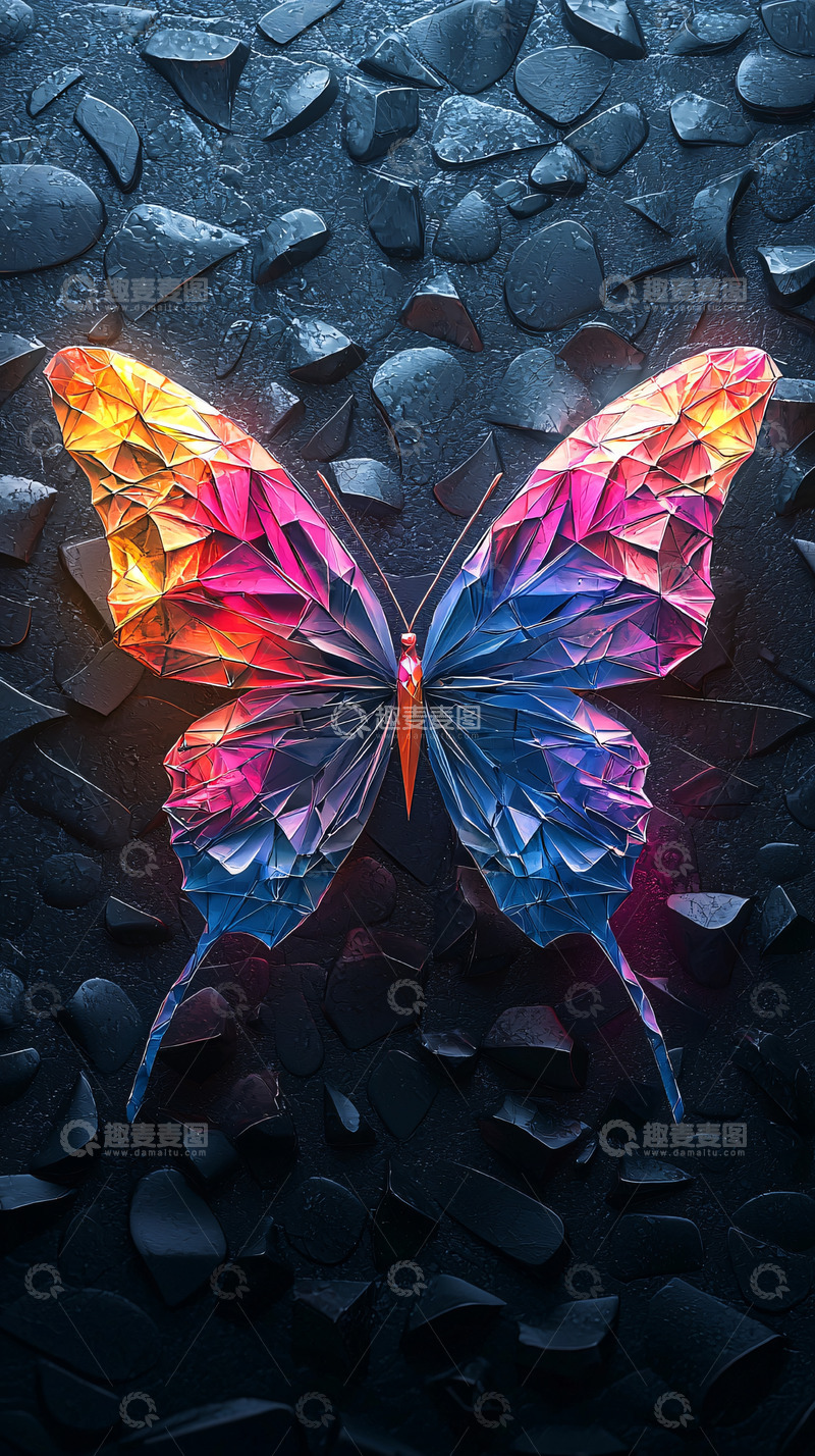高清大图下载【趣麦麦图】低多边形彩色蝴蝶