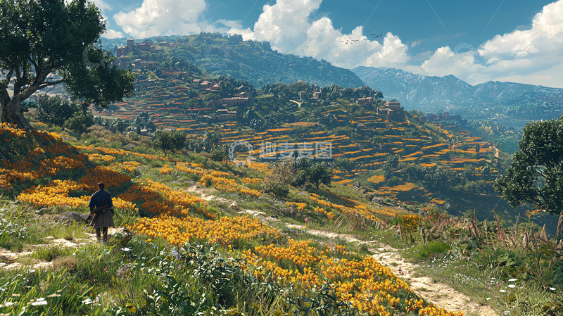 高清大图下载【趣麦麦图】山间小路野花盛开